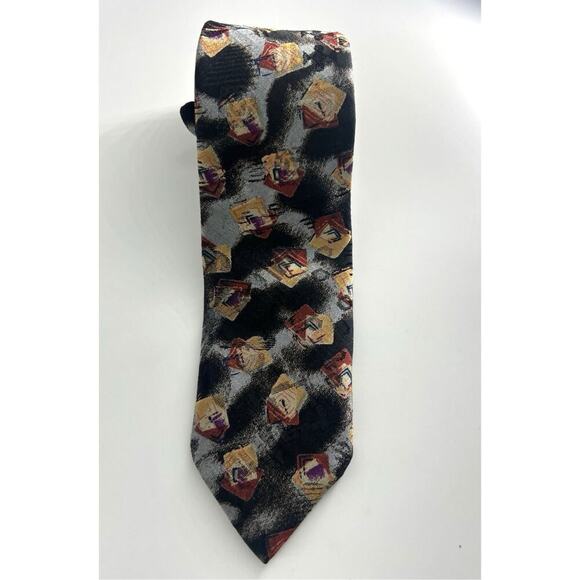 Vintage 90's Gitano Necktie Mens Abstract Pottery Roman Dark Abstract Career - Picture 3 of 8